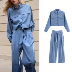 2024 Autumn Fashion Women Front Pleats High Waist Pants+Female Solid Long Sleeve Lapel Vintage Short Coat 2 Piece Set