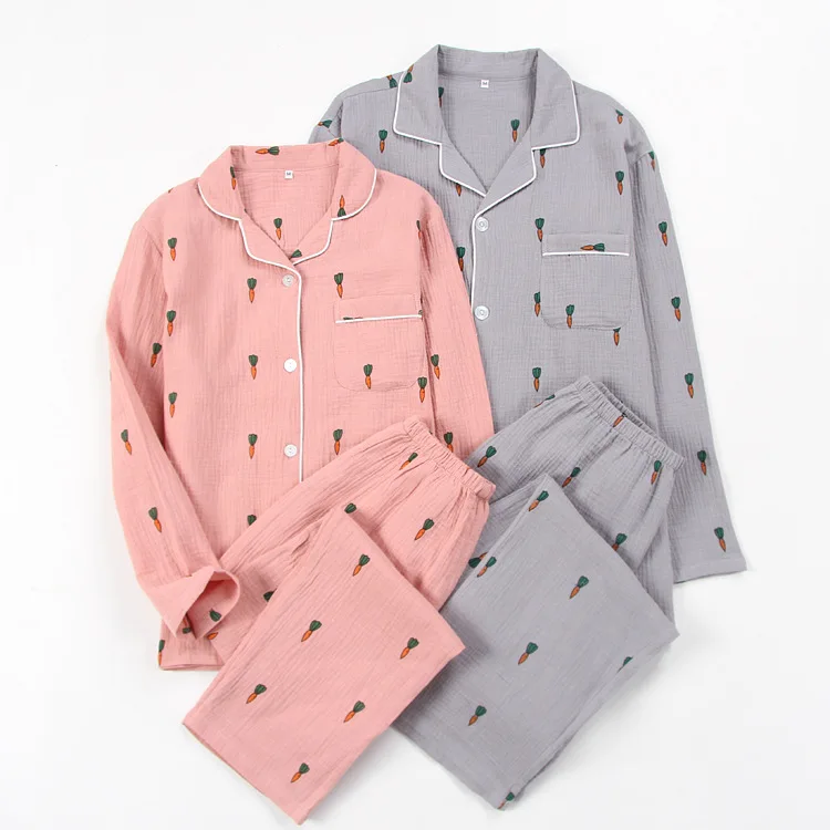 Unisex Loose Home Clothes Couple Set Warm Sleepwear Long Sleeve Polyester Cotton Blend Comfortable Breathable Spring Autumn
