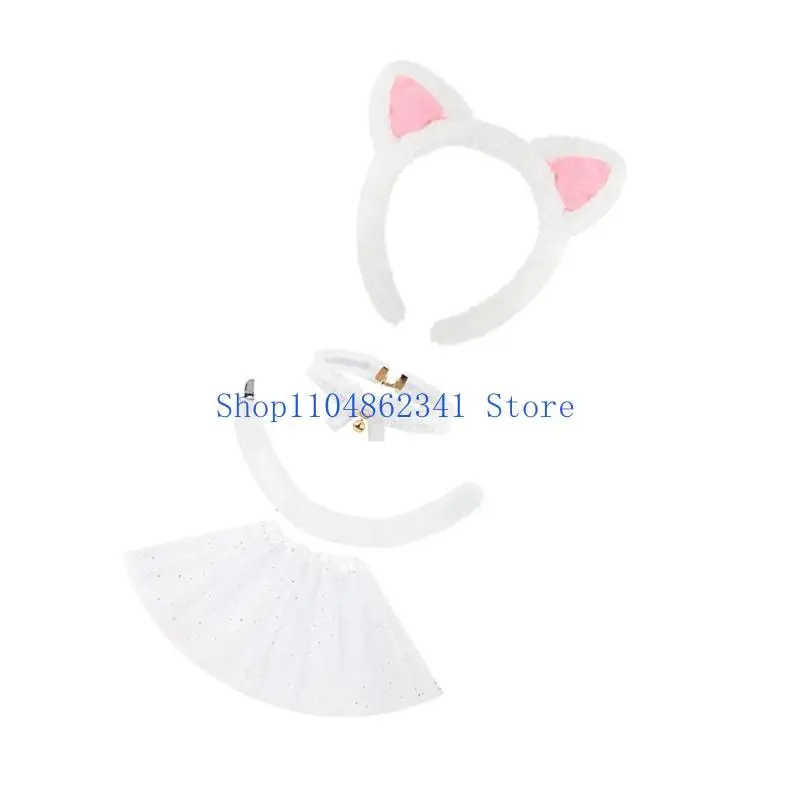 5asd crianças traje animal orelhas gatos bandana gargantilha tutu saia cauda conjunto gatos trajes acessórios para decorações