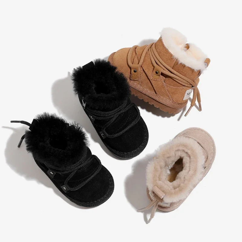 2024 Winter New Baby Children's Snow Boots Velvet Warm Boys and Girls Short Boots Thick Fur Baby Kid's Casual Cotton Shoes