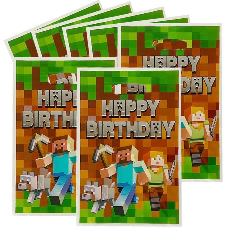 30pcs Minecraft Themed Gift Bags with handle Pixel Miner Video Game Candy Favor Bags Baby Shower Kids Birthday Party Decorations