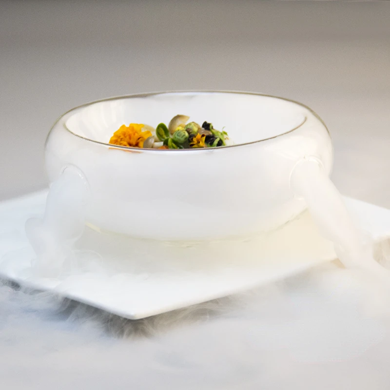 Kreative Hotel Spezialität Trockenen Eis Schüssel Wärme Wasserdicht Transparent Doppel Glas Schüssel Obst Salat Schüssel Küche Geschirr