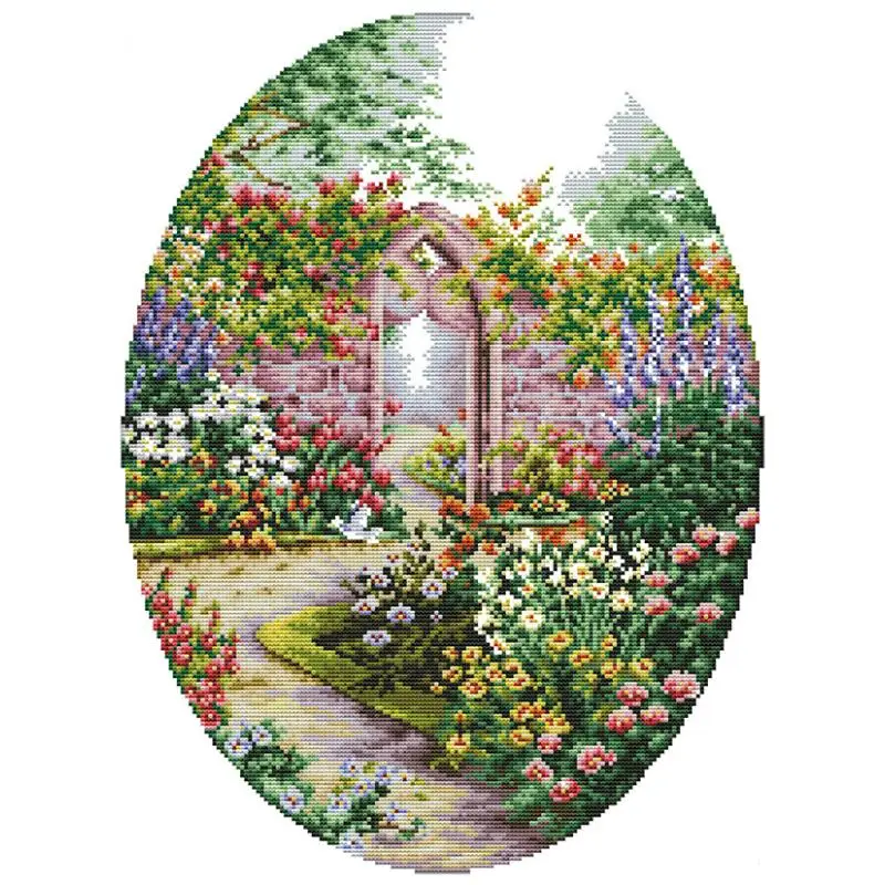 Garden Scenery Pattern Cross Stitch Embroidery Kit 14ct 16ct 11ct White Printed Fabric Sewing Set DIY Hand Needlework Home Decor