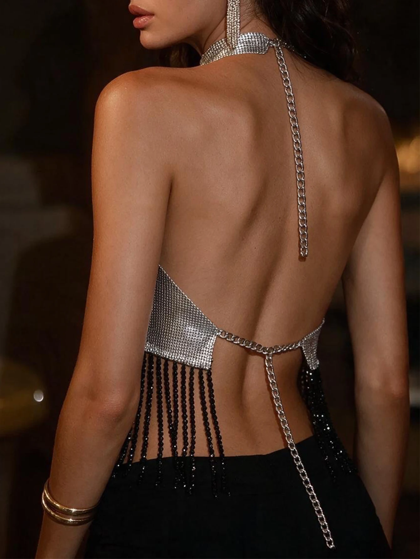 Sexy metal sequin crop top women summer beach halter tanks top night club party tops for woman rave festival clothing cropped