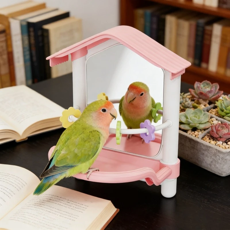 

High-Quality Parrot Mirror Hanging Decoration for Bird Cages - Ideal Pet Accessories for Budgies and Cockatiels Practical