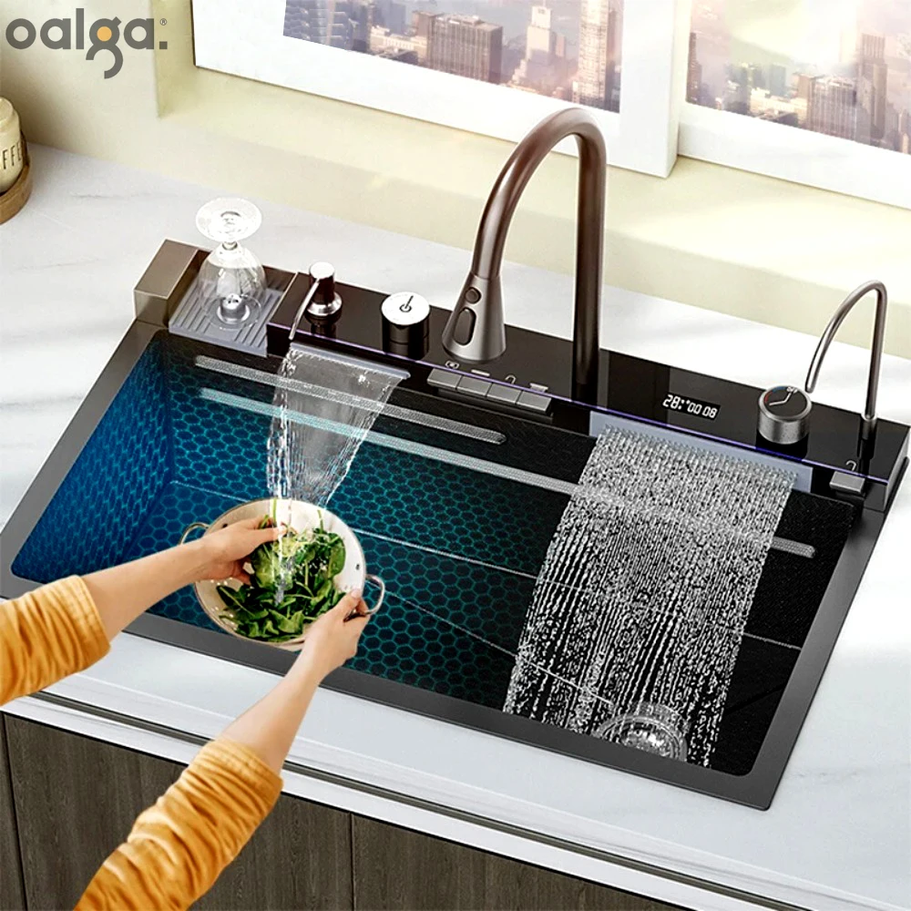 

Kitchen Sinks Multifunctional Kitchen Sink Large Single Slot Integrated Digital Display Faucet Soap Dispenser Cup Все Для Кухни