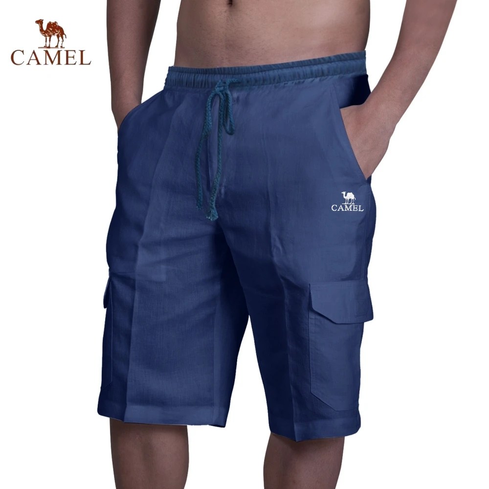 High End Embroidered CAMEL Pure Cotton Linen Shorts for Men\'s Summer Fashion, Casual, Comfortable and Breathable Beach Swimwear