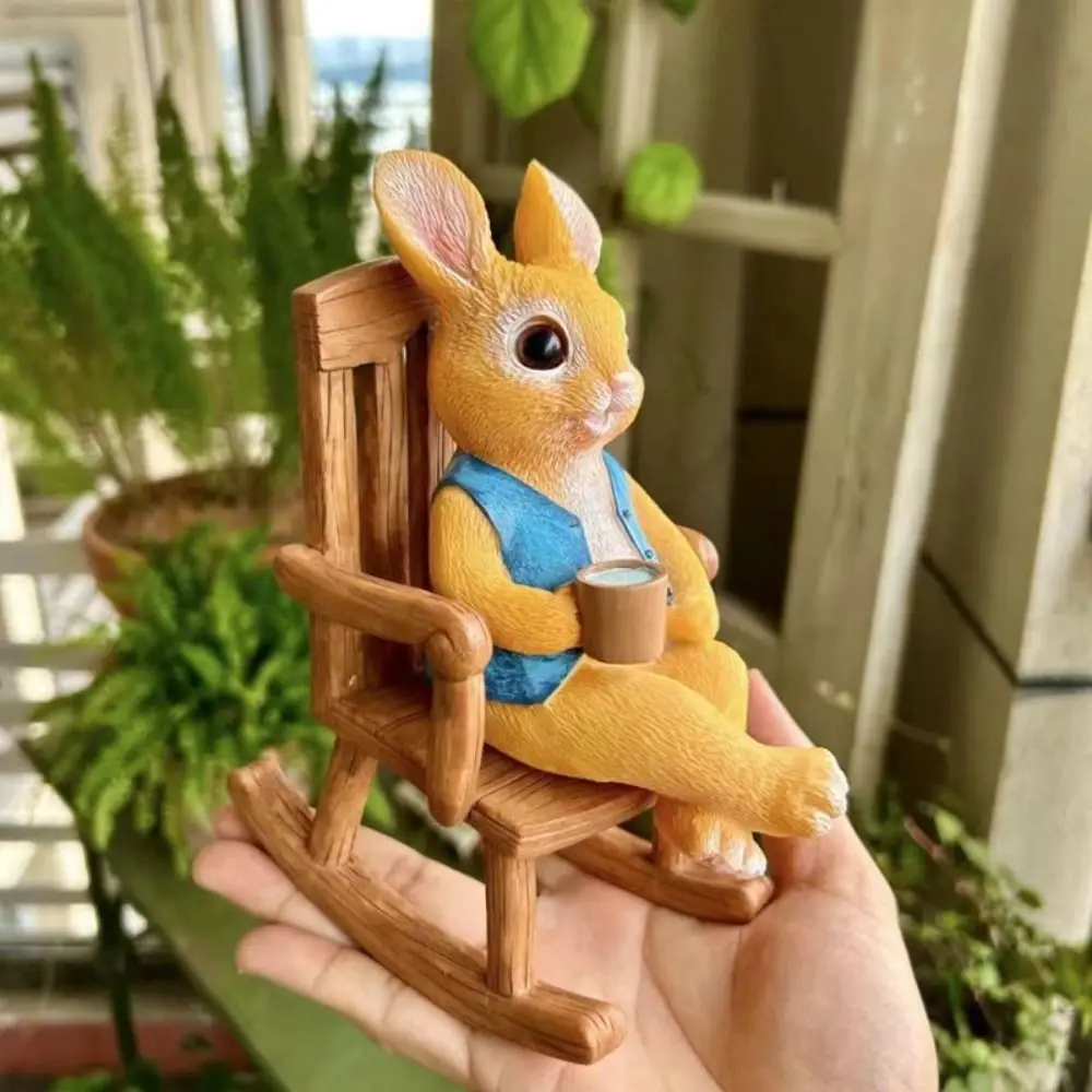 TV Cabinet Ornament Kawaii Rabbit Rocking Chair Sculpture Cartoon Mini Bunny Resin Ornament Exquisite Creative Car Ornament Desk