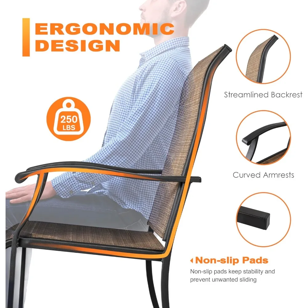 Patio Dining Chairs Set of 2, Indoor/Outdoor Textilene Dining Chairs with High Back, Patio Furniture Chairs with Armrest