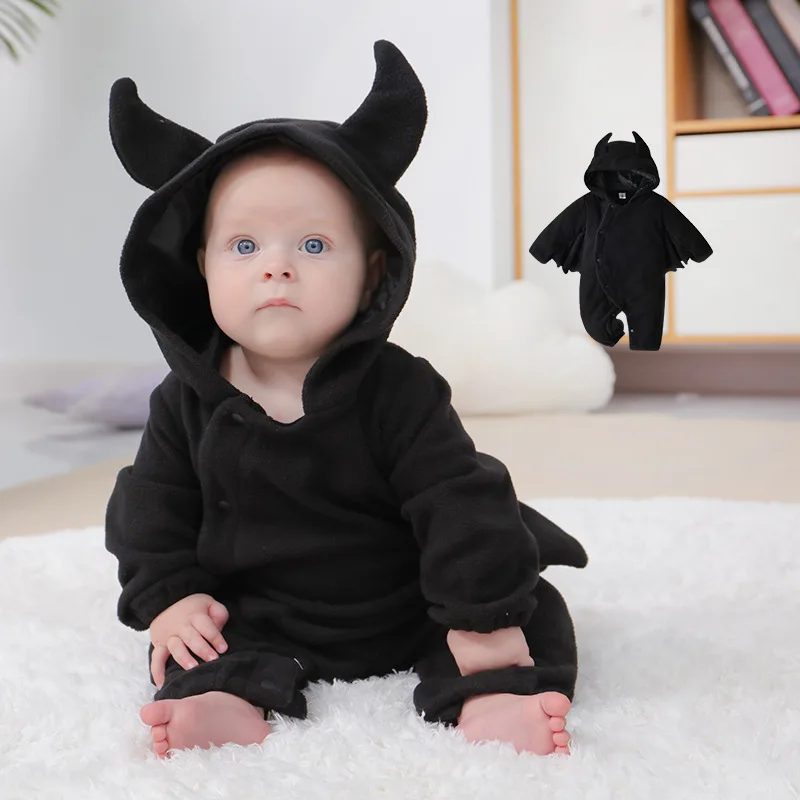 

Autumn and Winter Halloween Children's Little Bat Onesie Baby Thick Long Sleeve Hooded holiday party ha Clothese
