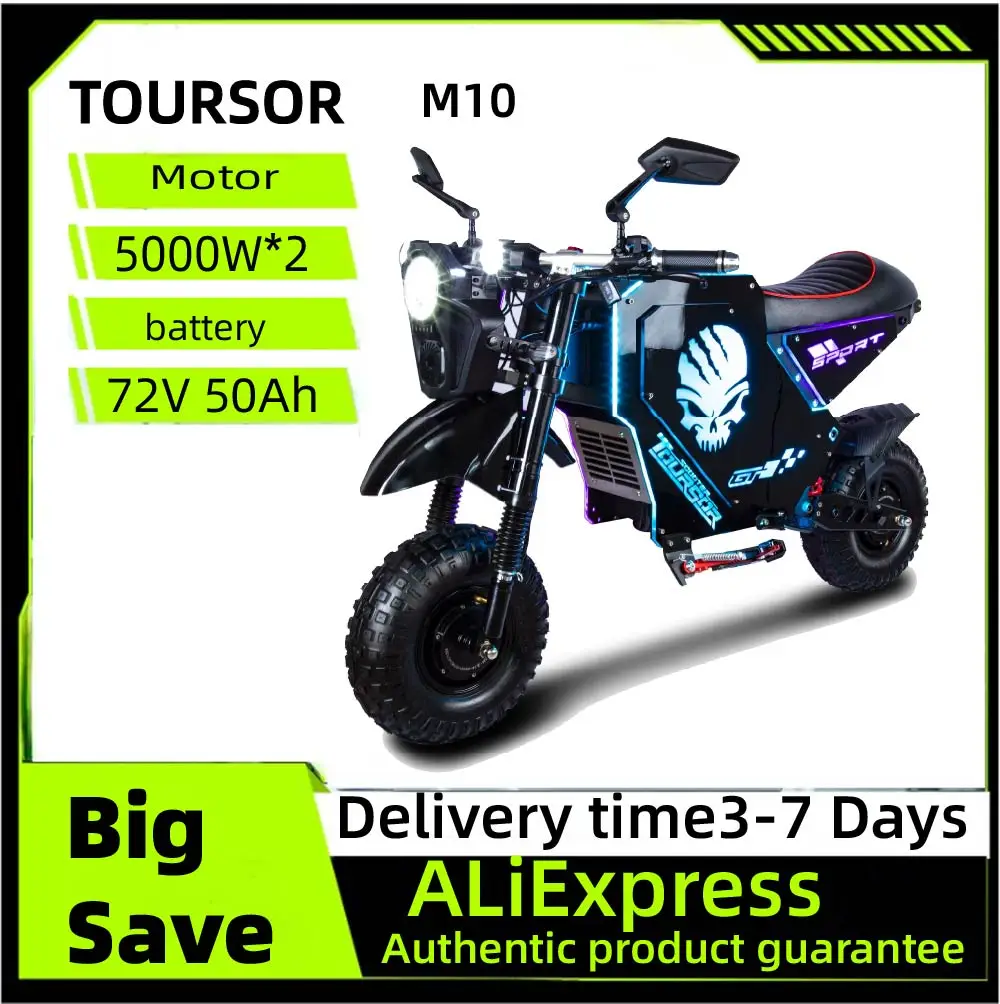

TOURSOR M10 Electric Bicycle 5000W*2 Dual Motor 72V50AH Battery Electric Bike 14 Inch Off-road Tire Electric Motorcycle