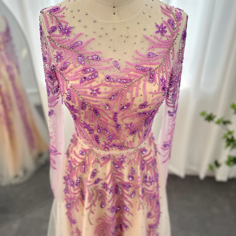 SCZ066 Jancember Arabic Long Sleeve Lilac Evening Dresses for Women 2024 Luxury Dubai Designer Wedding Party Formal Gowns