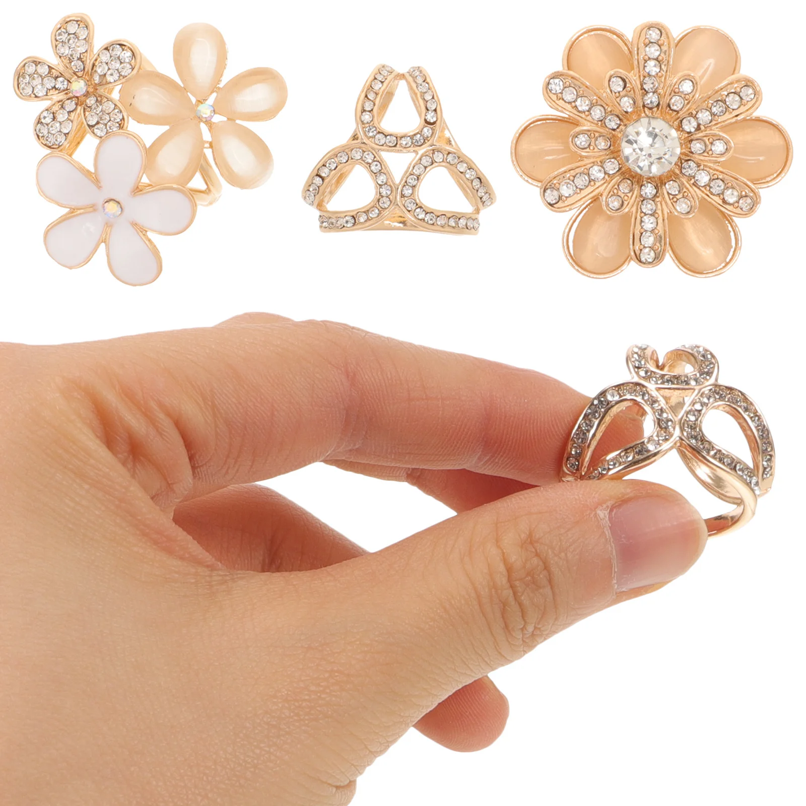 3Pcs Rhinestone Scarf Rings Chic Scarf Clips Shawl Buckles Clothes Accessories for Women Fashionable Decoration