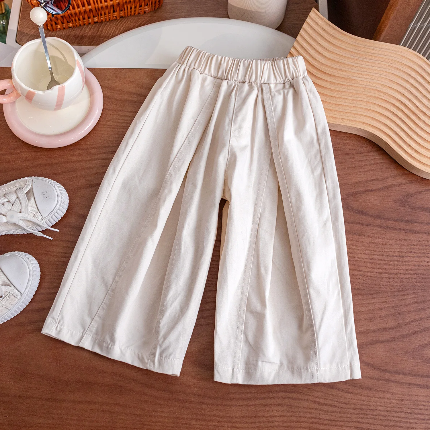 Girls' Spring Summer Korean Wide Leg Girl Treasure Fashion Loose Casual Solid Color Straight Leg Pants