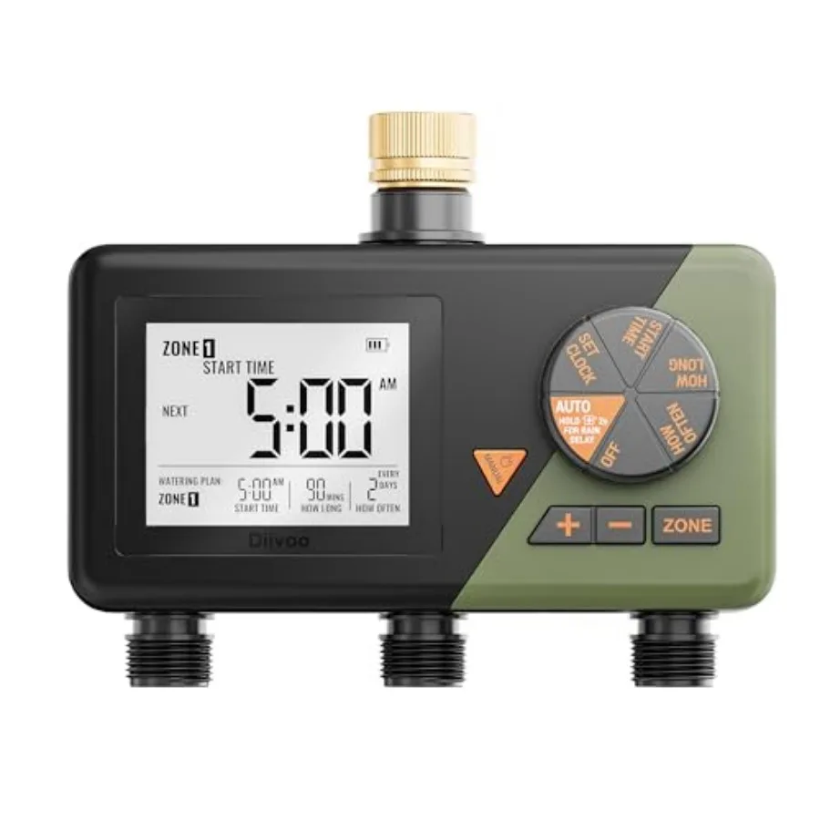 

Brass Sprinkler Timer 3 Zone Water Hose Timer 3 Outlet for Garden Programmable Automatic Irrigation with Rain Delay and Manual/