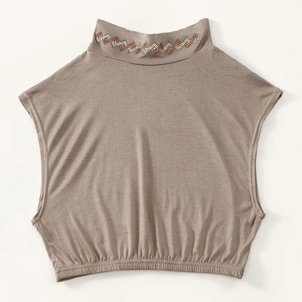 

Women Collar Piece Elegant Rhinestone Decorated False Collar Attachment with Half High Collar Design Breathable Elastic Fashion