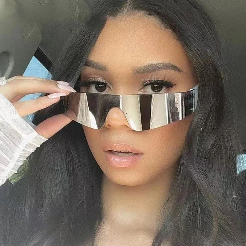 Neue Trends Y2K Sonnenbrillen Damen Herren Mode Punk Rahmenlose Sonnenbrillen Markendesigner Einteilige Gläser Sportbrille UV400