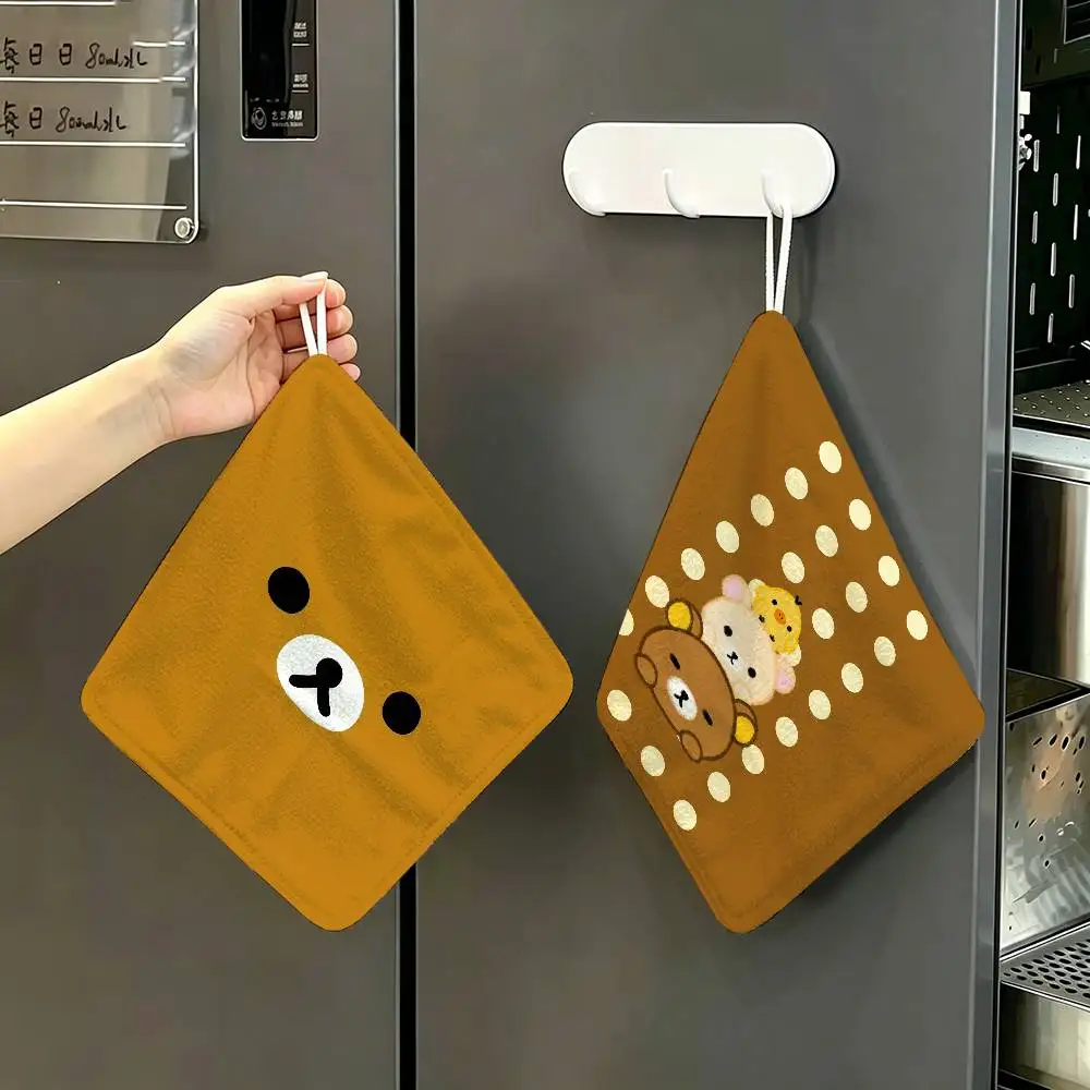 Japan Anime Cute Cartoon R-Rilakkuma Anmie Polyester Cotton Hanging Hand Towel, Super Absorbent Hand Wiping Towel for Daily