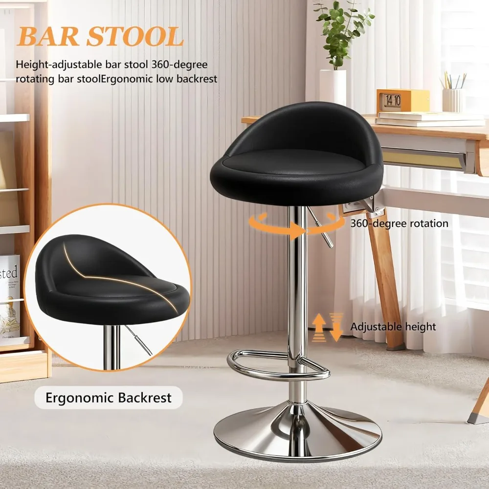 مجموعة مقاعد بار مكونة من 2، مقاعد بار دوارة حديثة مع ظهر منخفض، كراسي بار منجدة قابلة للتعديل، مقاعد للبار من جلد البولي يوريثان بارتفاع #3