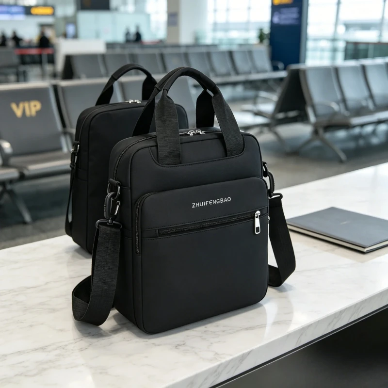 Shoulder Bag for Men Waterproof Oxford Multi Compartment Adjustable Strap Business Casual Work Commute Daily Use Travel Portable