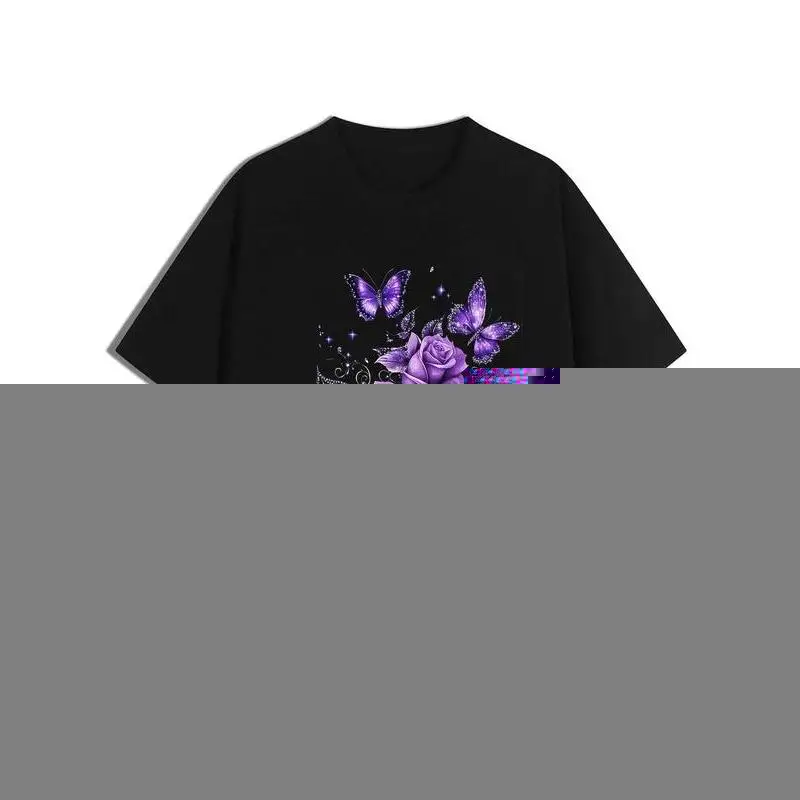 

Gothic Purple Rose & Butterfly Graphic T-shirt for Women, Y2K Fairycore Vintage Oversized Top, Streetwear Casual Summer Tee