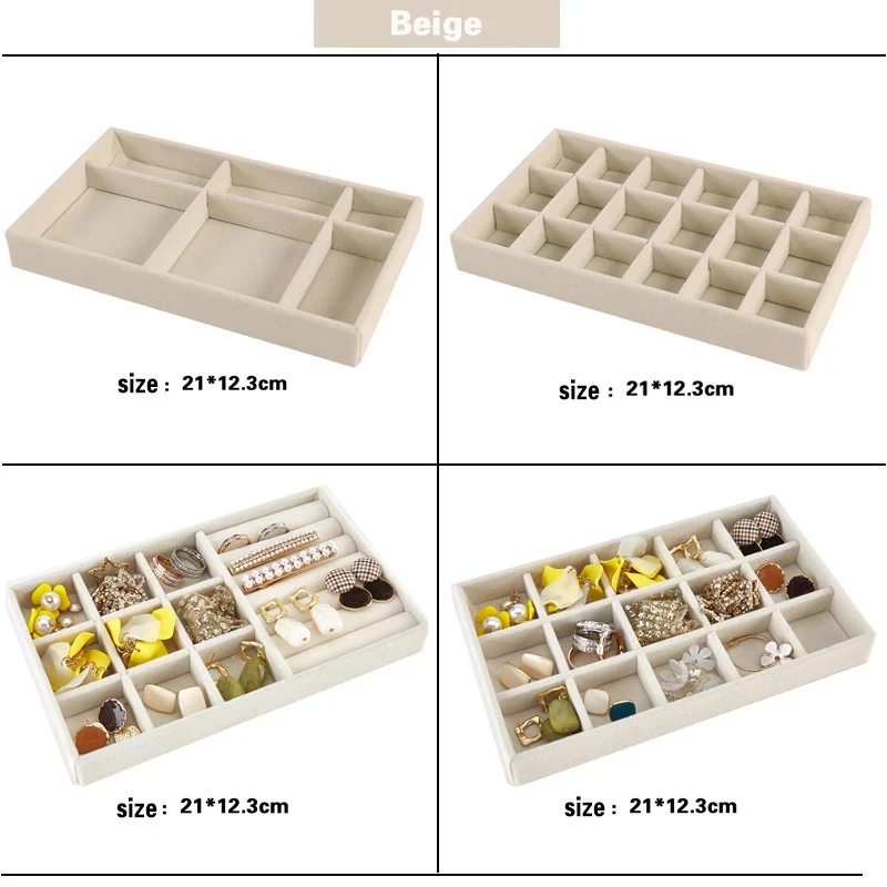 Caja de almacenamiento de joyería, pendiente, anillo, collar, broche, soporte, caja de presentación de joyería de terciopelo, organizador de clasificación de collares, bandeja de cajón