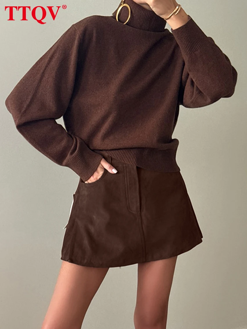 

TTQV Fashion Loose Brown Velvet Women's Skirt 2026 Spring High Waist Mini Skirts Elegant Classic Solid Skirt Female Clothing