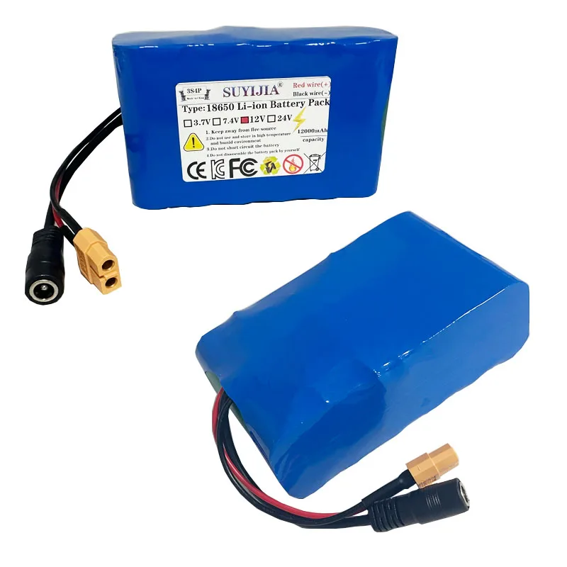 18650 Battery  12V 12000mAh 3S4P Lithium-Ion Battery with BMS for Bait Boat Rescue Power Pull Net Boat Speaker