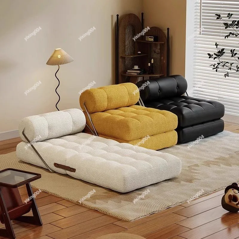 Single Foldable Fabric Sofa Bed Modern Cube Shaped Couch For Small Living Room Sleeping Use