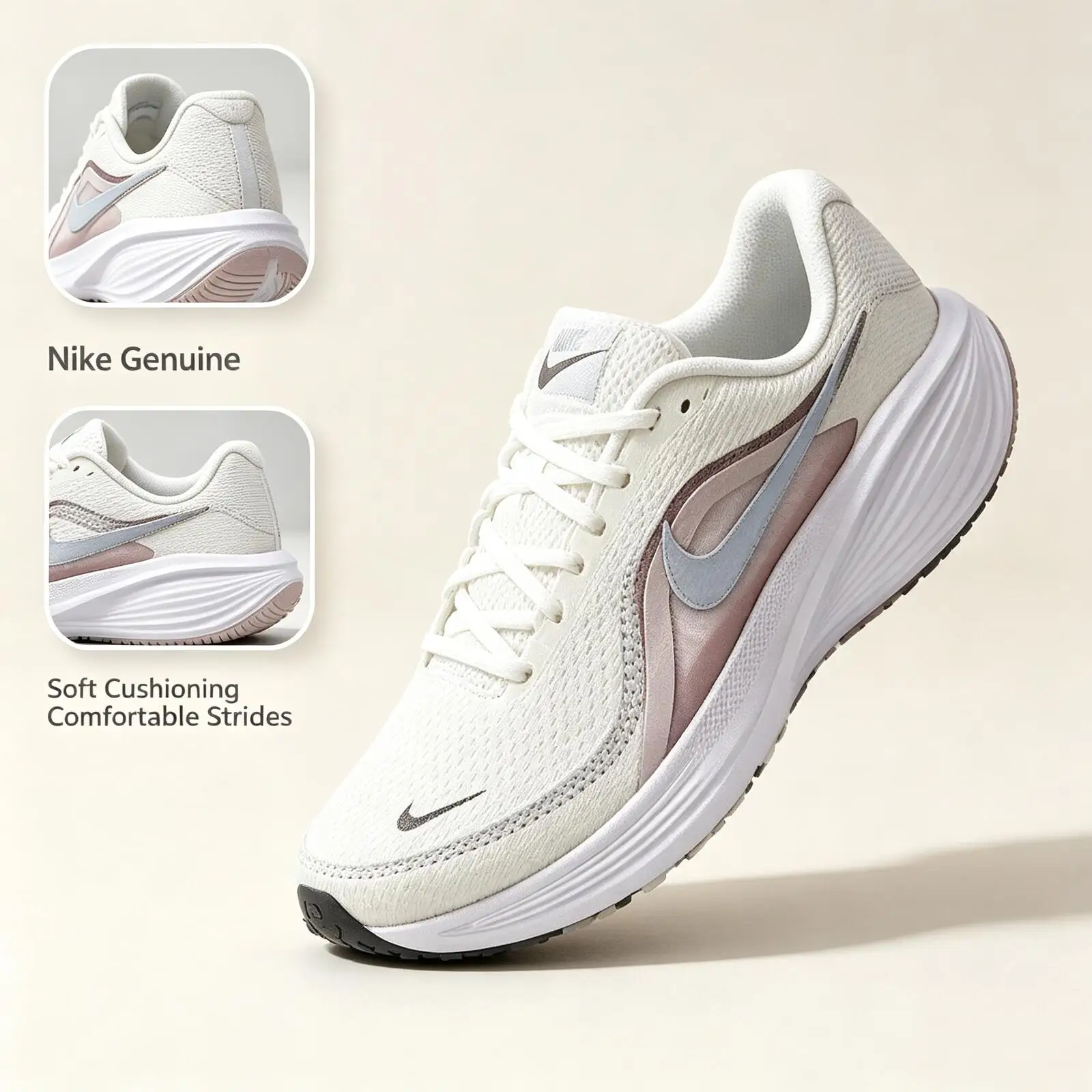 Nike Genuine Women’s White Running Shoes Lightweight Breathable Cushioned Sneakers Outdoor Walking Jogging Casual Shoes
