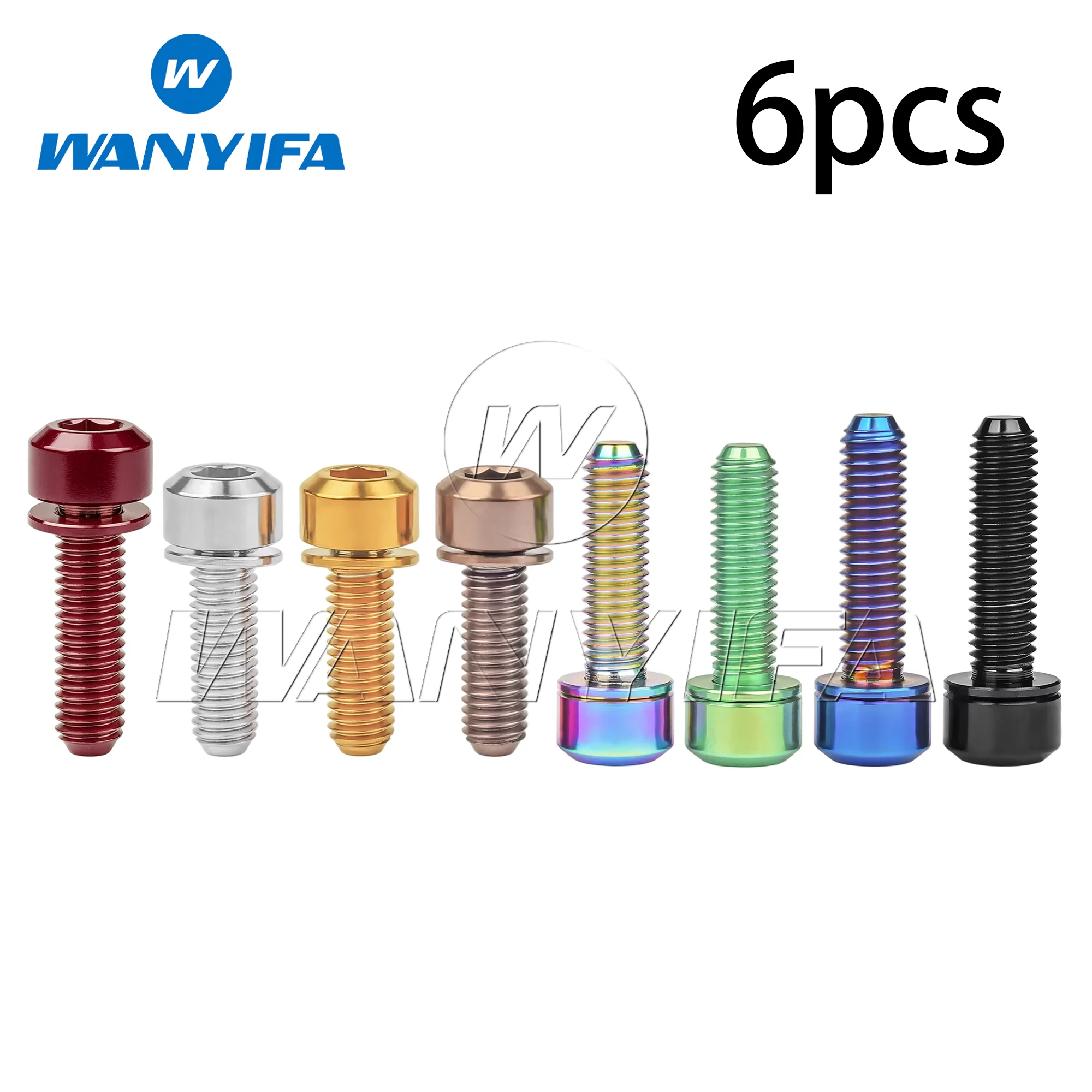 Wanyifa Titanium Bolt M5x16mm M5x18mm M5X20mm Titanium Ti Bicycle Stem Screws with Washer 6Pcs Bicycle Accessory