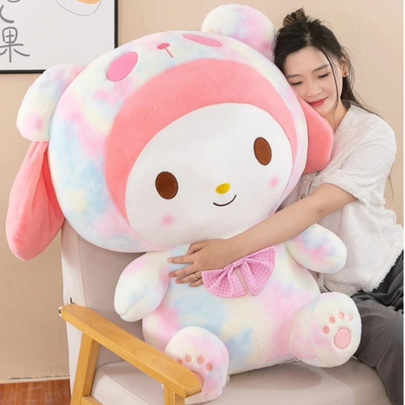 

Окрашенная в галстук 40 см плюшевая кукла Kuromi Hello Kitty булочка с корицей, милые мягкие и удобные украшения для диванной подушки, детские