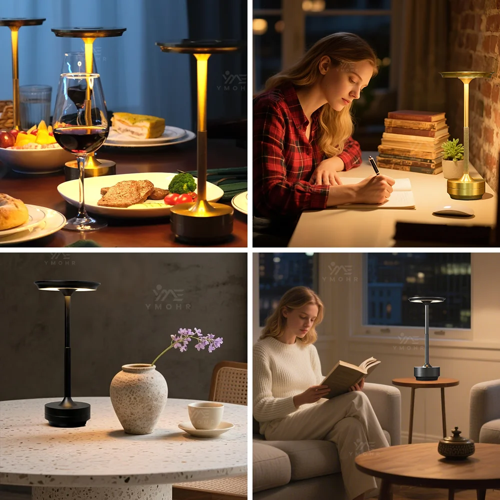 الصحن الطائر ضوء الليل مصباح مكتبي لاسلكي LED قابلة للشحن غرزة غرفة الديكور خمر اللمس المزاج ضوء للدراسة بجانب السرير مصابيح طاولة ضوء مستشعر هدية ديكور لغرفة الأطفال غرفة نوم بار اكسسوارات ديكور المنزل هالوين