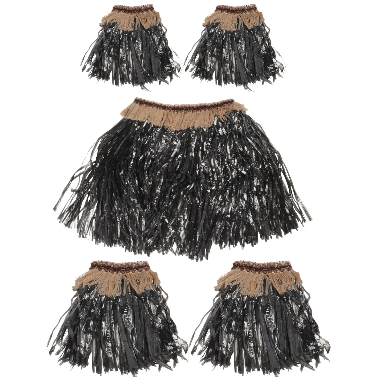 

5 Pcs Set for Adults Grass Skirt Set Hawaiian Hawaii Grass Skirt Women Unisex Luau Black Tribal Fringe Accessories