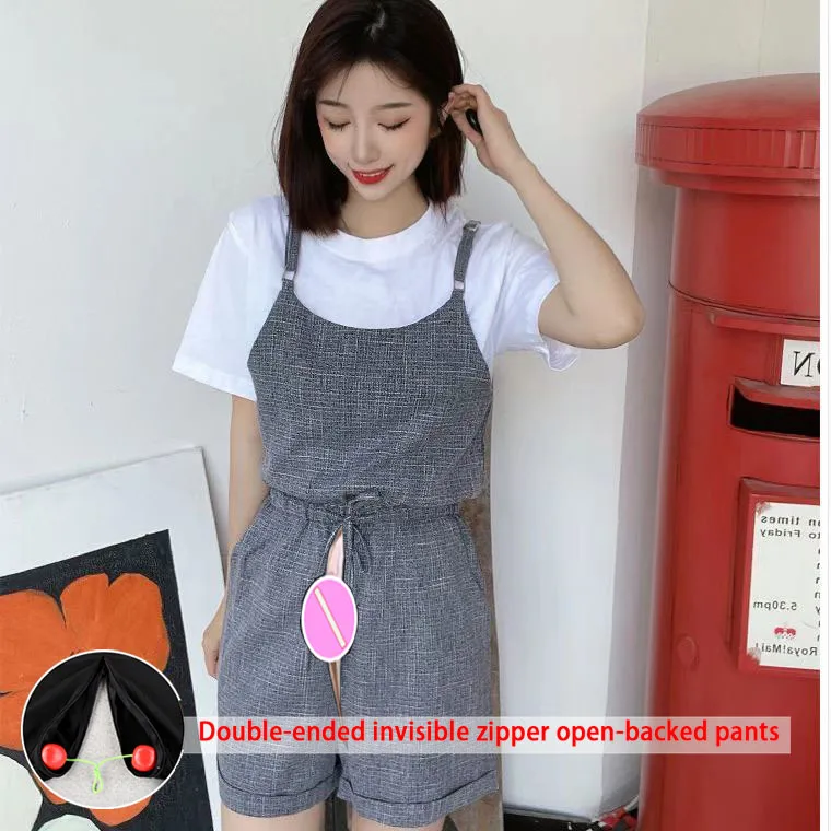 Summer Sweet Suspender Pants for Women 2022 New Invisible Open Crotch Jumpsuit High Waist Wide Leg Pants Dungarees Women cargo