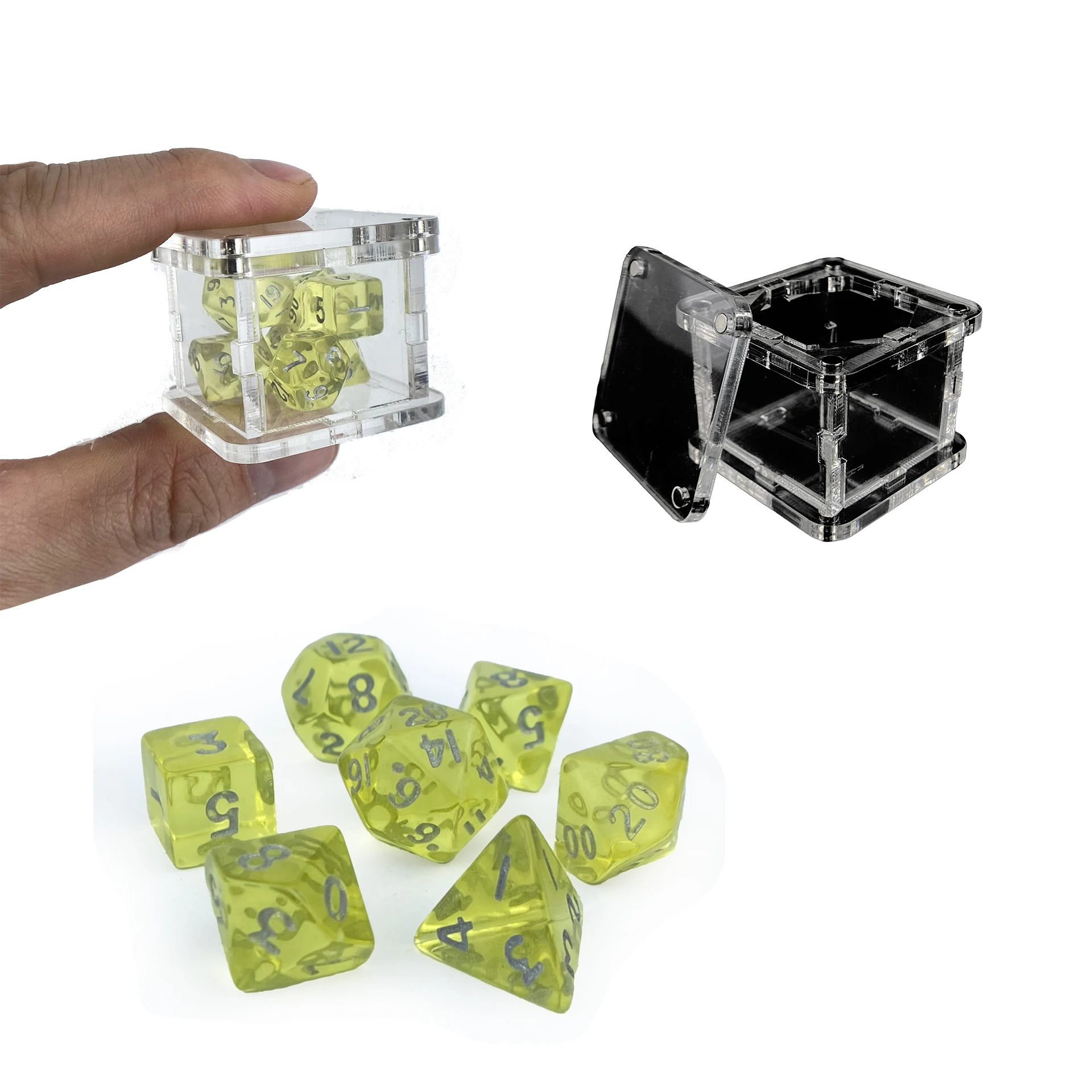 Mini Dice Transparent Colorful 7 Pcs Dice Set With Acrylic Dice Box For DND Or COC PRG Gaming accessories