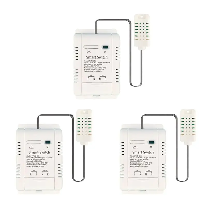 

3X Tuya Wifi Switch 3000W 16A Wireless Thermostat Temperature And Humidity Monitoring With Energy Consumption Monitor-B51B