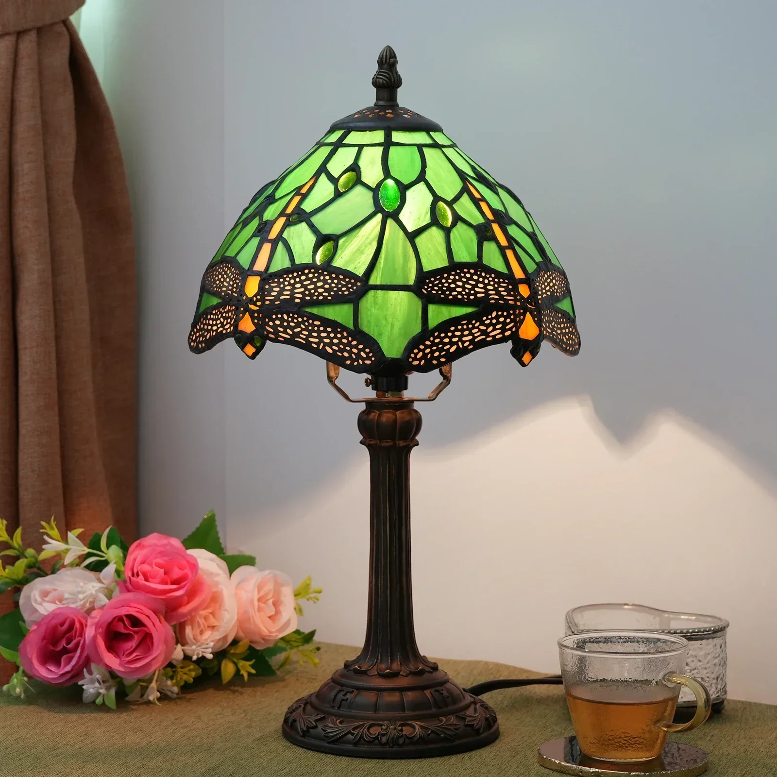 Tiffany Table Lamp Dragonfly Stained Glass Shade Bedside Bed Lamp Desk Lamp Lamparas De Mesa Para El Dormitorio