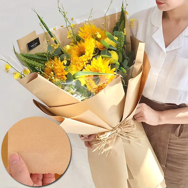 45CM*1000CM Brown Kraft Wrapping Paper Roll for Flower Bouquet Gift Packaging DIY Craft and Party Decoration