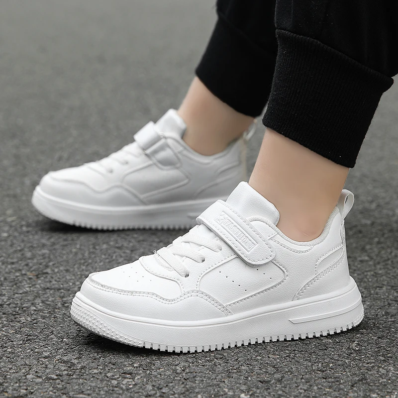 Kinder Sneaker Jungen Freizeitschuhe Schwarz Leder Flache Studenten Wanderschuhe Rutschfeste Mädchen Leichte Sport Tennisschuhe – Detail 11