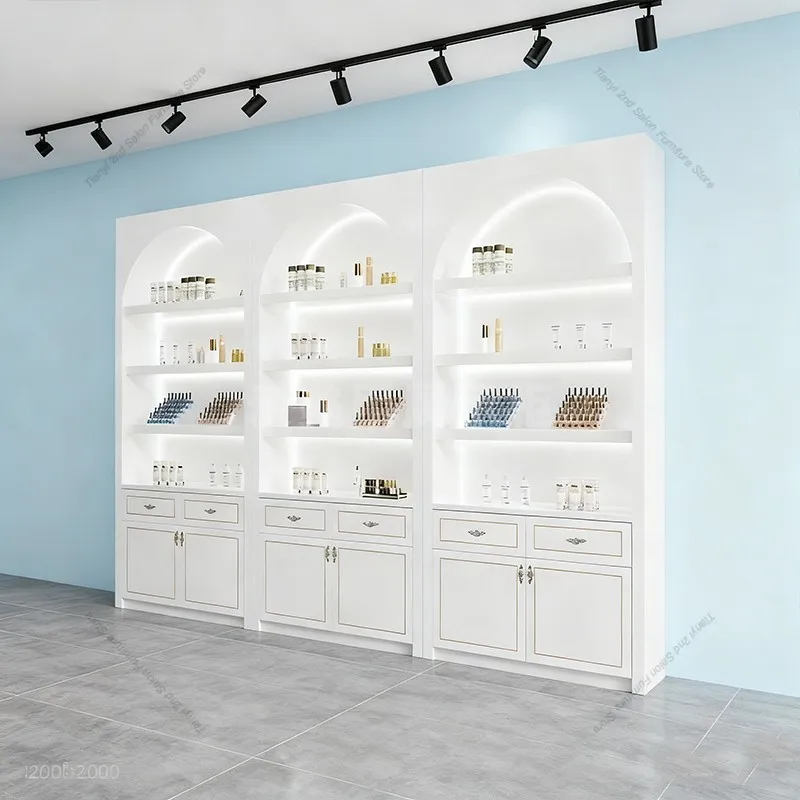 Nordic Minimalist Cosmetics Display Cabinet Beauty Salon Skin Care Products Nail Polish Display Rack Commercial Furniture FYMC