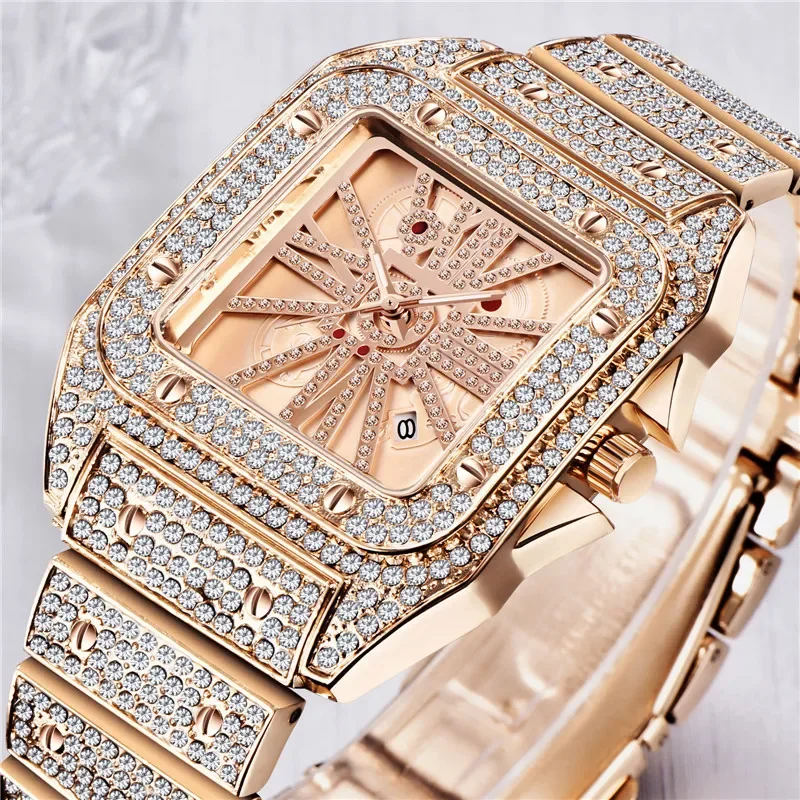 Hip Hop Men Fashion Diamond Brand Luxury Date Quartz Watches