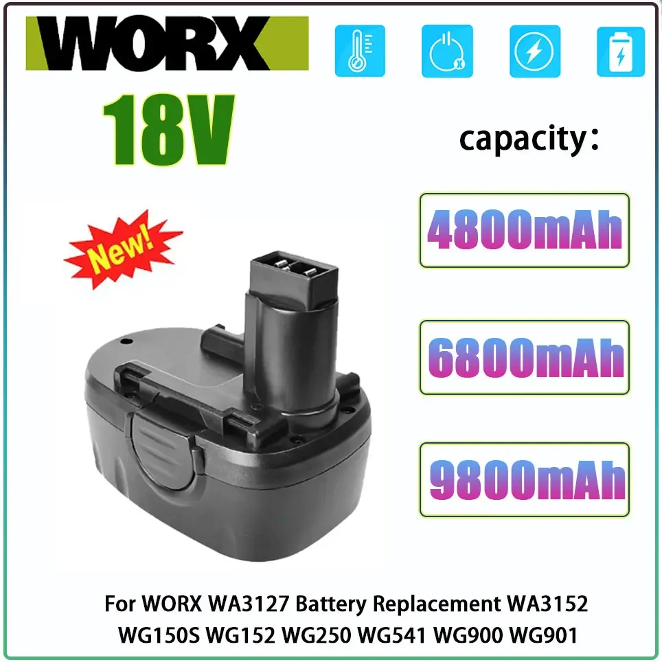 

For WORX WA3127 18V Ni-MH 4.8AH 6.8AH 9.8AH Battery Replacement WA3152 WG150s WG152 WG250 WG541 WG900 WG901 Cordless Power Tool