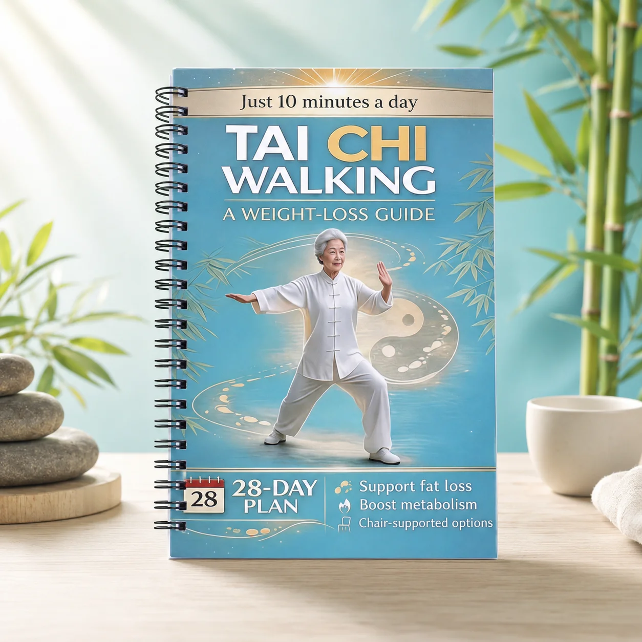 28-day Tai Chi Walking Weight Loss Guide | Spiral Bound Low-impact Exercise Book For Seniors Balance Training Fitness Tracking