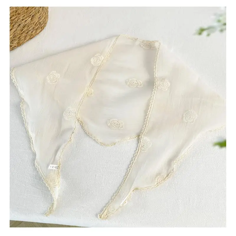 الرجعية الفرنسية نمط الدانتيل عقال روز طباعة الشعر وشاح بوهيميا مثلث الحجاب العصابات الشعر للمرأة فتاة الموضة الحلو