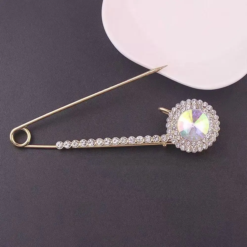 Luxurious Rhinestones Brooches Crystal Zircon Sparkling Safety Metal Pin Adjustable Shawl Adjuster Pants Adjustment