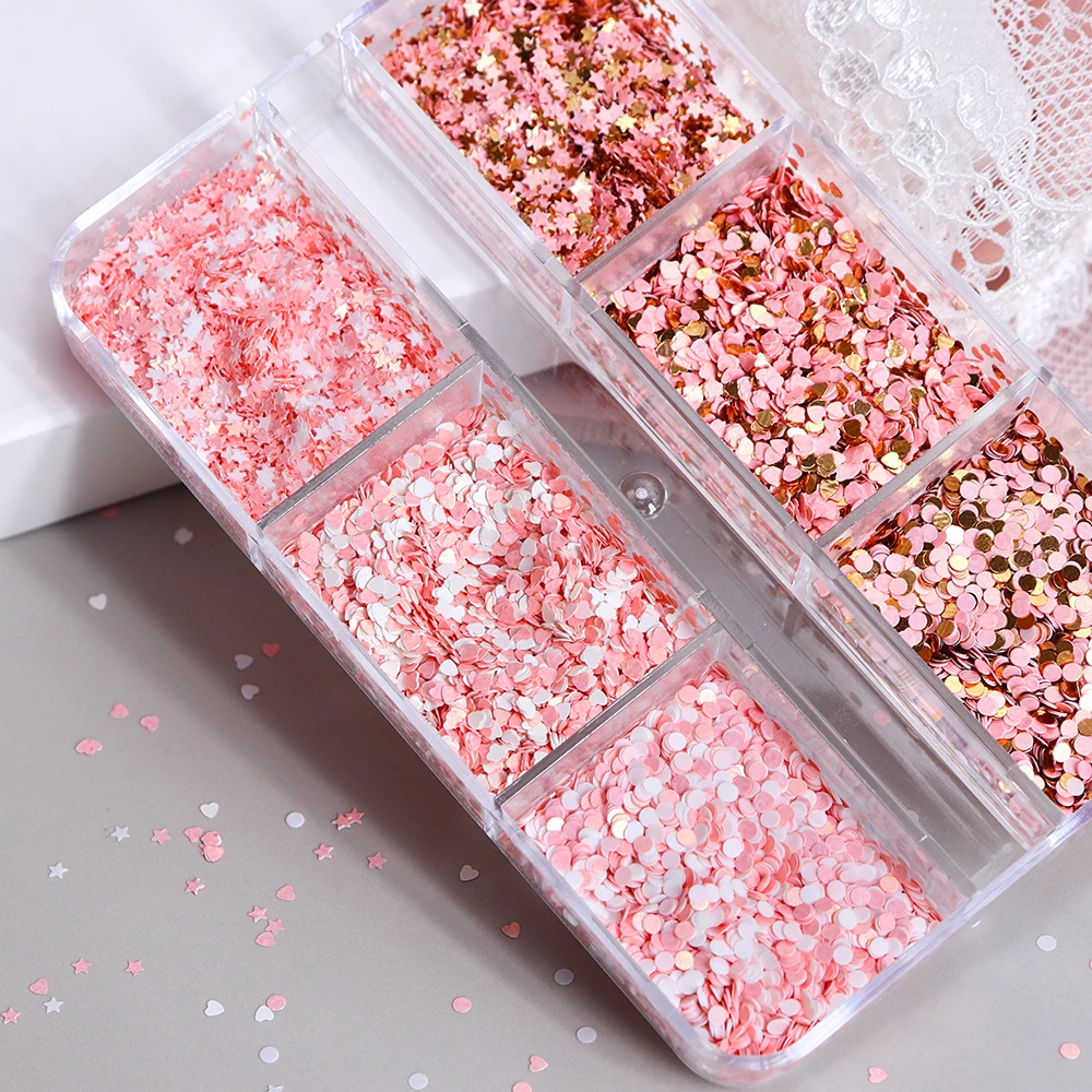 

Mixed Pink 1mm Sequins Epoxy Resin Filler Kawaii Round Love Heart Star Glitter Flakes Dreamy Ornaments DIY Keyring Crafts Making