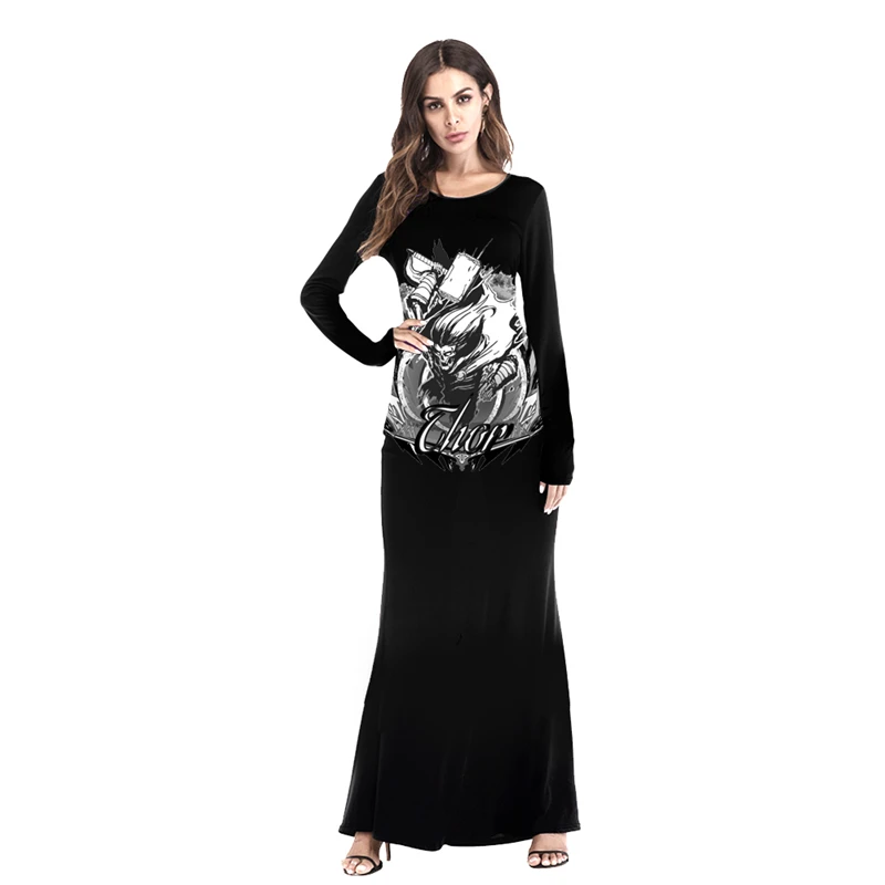 Loween Hero Zombie Sorcière Longue Sve ronde Ne Dr T-shirt imprimé Dr A-Line Jupe Polyester Trajet Sle