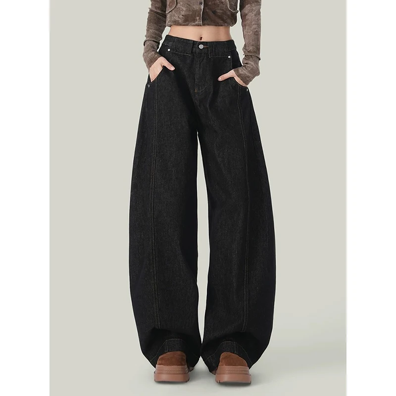 Jean à couteau incurvé Y2K pour femmes, pantalon rétro américain à jambes larges, ample, haut de gamme, tendance