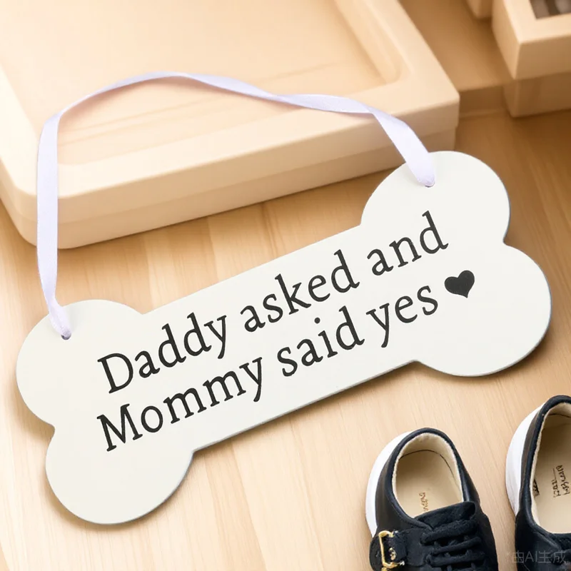

Wooden Pet Ornament Dog Bone Shape Painted Acrylic Dog Photo Prop Wedding Decoration Asked Mommy Said Engagement Sign